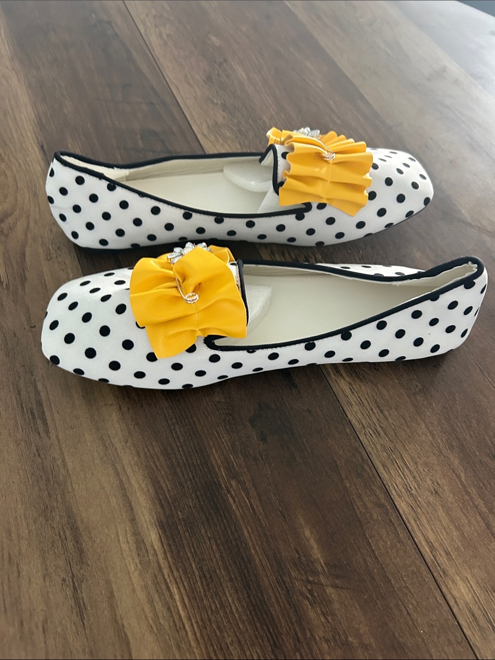 Polka Dot Ballet Flats with Yellow Bow Accent
